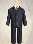 Baby Boys 5 Piece Dark Gray Pin-Striped Suit with Silver Tie