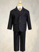 5 Piece Black with Gold Pin-Striped Suit with Gold Tie Size 8 to 14