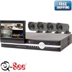 Q-See 4 Channel H.264 DVR with Built-in 7” Retractable LCD Monitor 4 Weatherproof Color CCD Cameras w/Night Vision & Pre-installed 500GB HDD